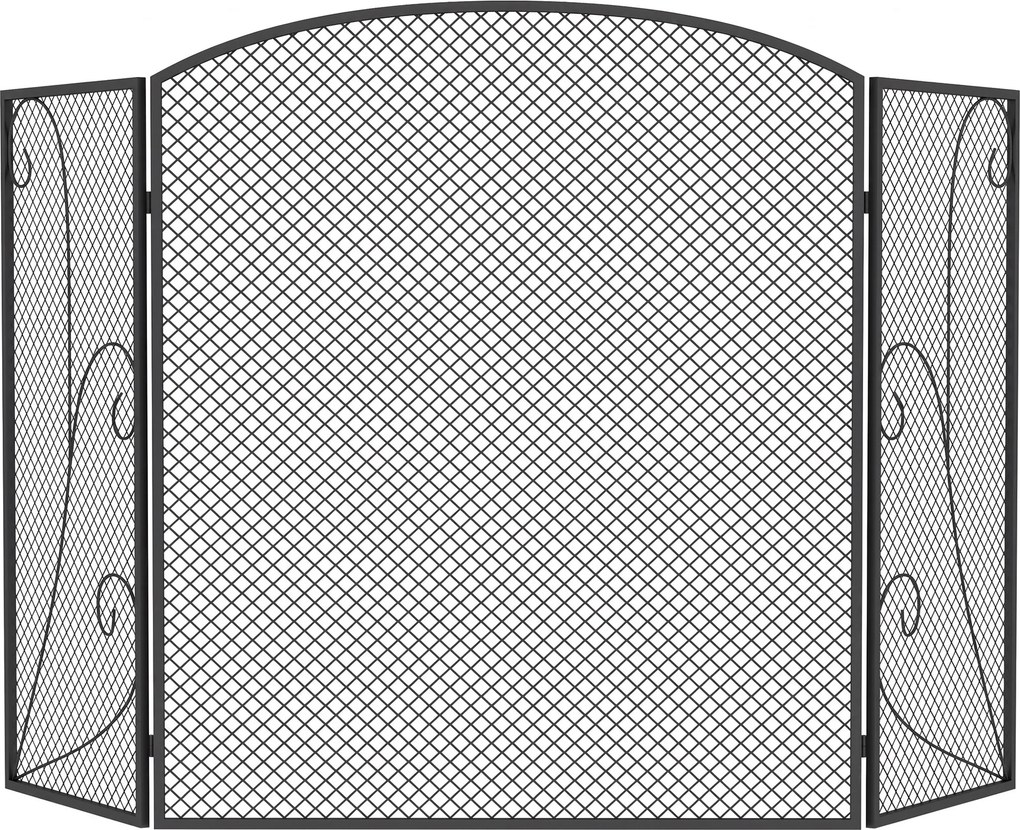 HOMCOM Parascântei Șemineu Pliabil 3 Panouri Metal Electrostatic, Gata Utilizare, 133x1x77cm, Negru | Aosom Romania