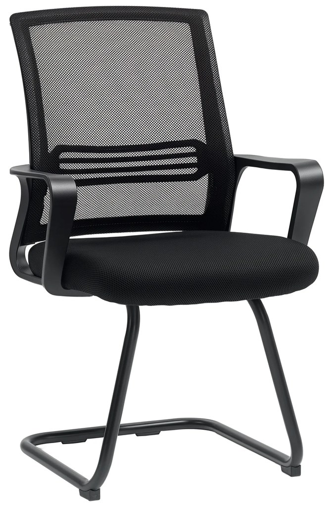 HOMCOM Scaun de birou din plasă fără roți, bază tip sanie, pentru sală de conferință, așteptare, recepție, negru | Aosom Romania
