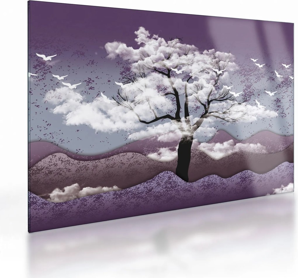Tablou pe sticlă - Copac în nori (70x50 cm)