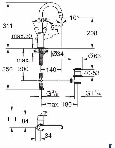 Baterie lavoar inalta Grohe Eurosmart New L crom