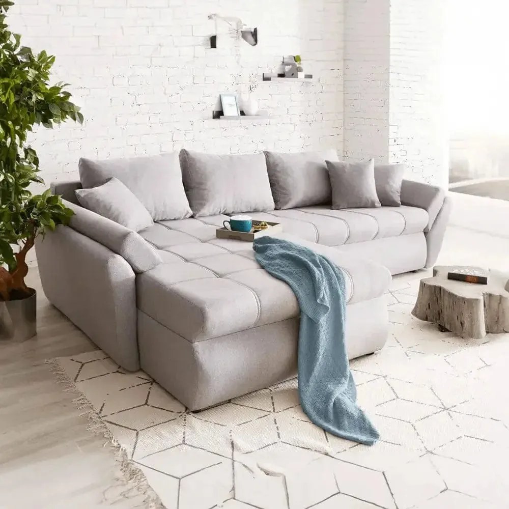 Colțar extensibil dumonde cu ladă de depozitare si sezut confortabil din spuma high-density, Loana Enjoy Grey 270x185 cm