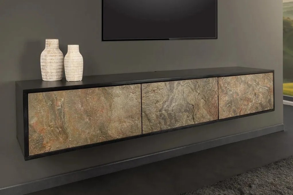 Comoda TV suspendata cu fronturi unice din furnir de piatra MONTAIN SOUL 160cm