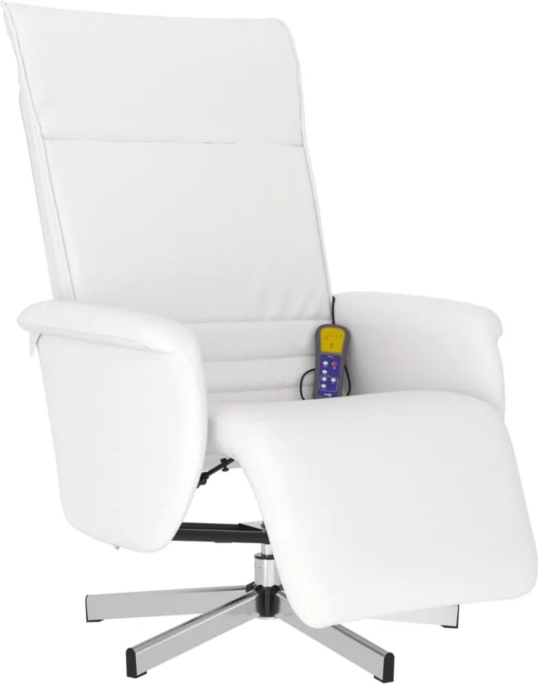 vidaXL Fotoliu de masaj rabatabil, cu taburet, alb, piele ecologică