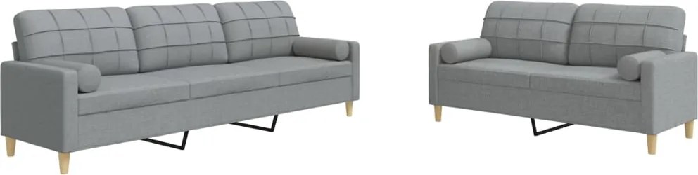 vidaXL Set de canapele cu perne, 2 piese, gri deschis, textil