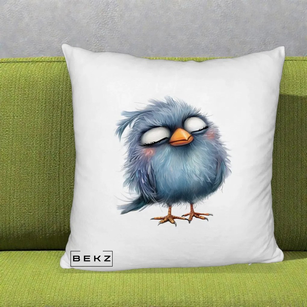 Perna Decorativa Pui Pufos Albastru Adormit, 40x40 cm, Alb Pufos, Husa Detasabila, Perna Inclusa, BEKZ®