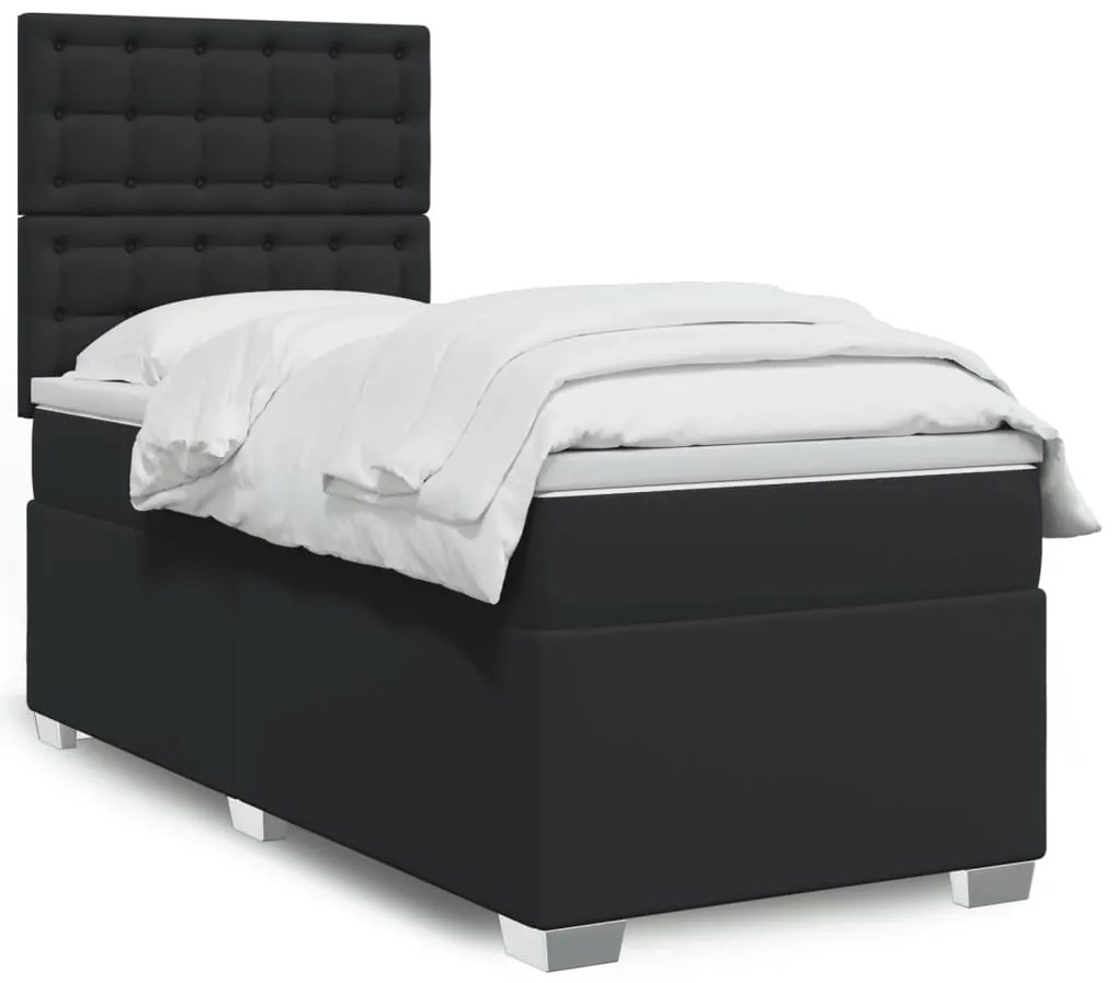 vidaXL Pat continental cu saltea, negru, 80x200 cm, piele ecologică