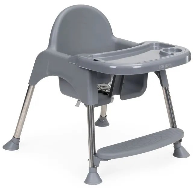 Scaun de hrănire 2 în 1 cu tavă și centuri gri