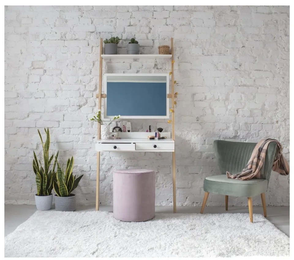 Suport cu sertar și oglindă Ragaba Leno, alb