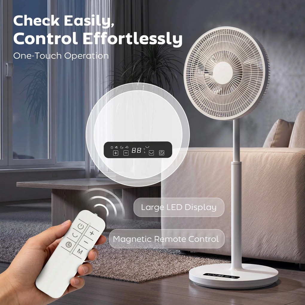 HOMCOM Ventilator pe picior, diametru 39 cm, 12 viteze, 4 moduri, temporizator 9H, oscilație 120°, înălțime reglabilă, alb | Aosom Romania