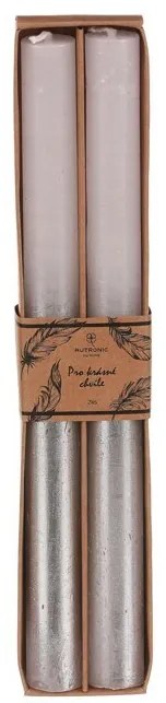 Set de bujii conice, alb/argintiu, 2 bucăți, parafin