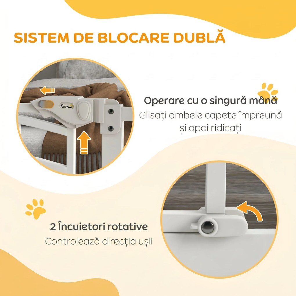 PawHut Uşa de Siguranţă pentru Câini, Barieră pentru Animale de Companie cu Ușă Mică pentru Pisici, 74-100x76 cm, Alb | Aosom Romania