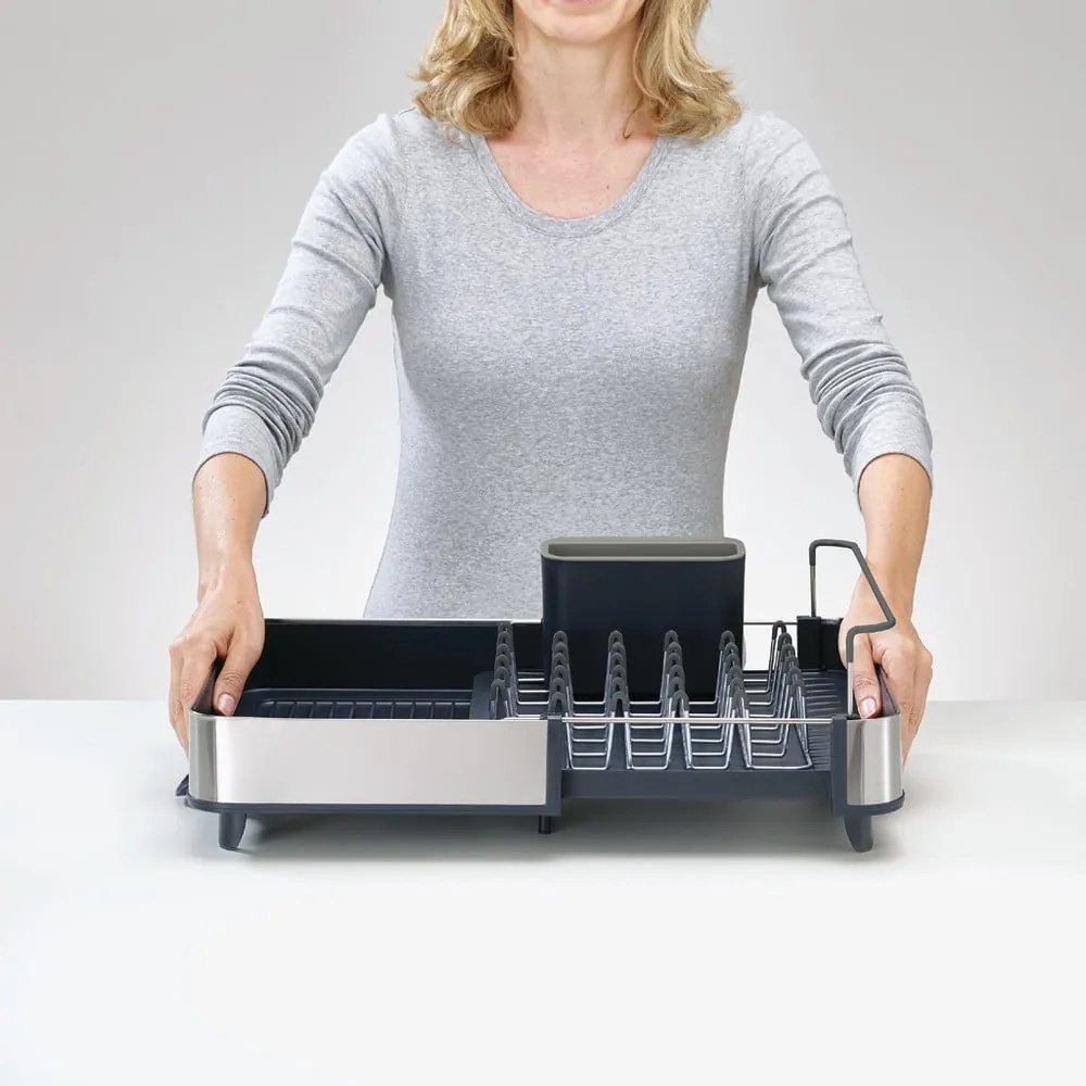 Scurgător de vase gri închis ajustabil din oțel inoxidabil 36x32 cm Extend Steel – Joseph Joseph