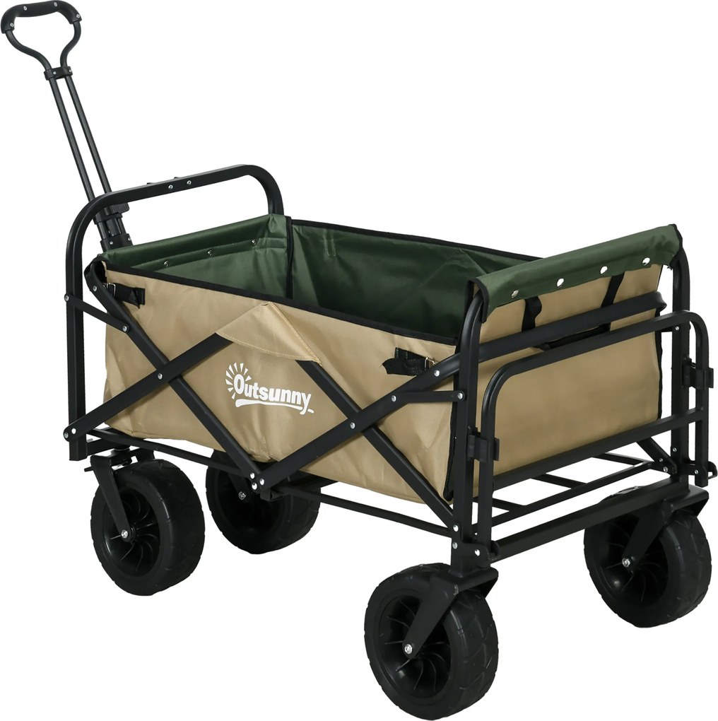 Outsunny Cărucior de Exterior Pliabil, Rezistent pentru Camping, cu Ușă în Spate Deschidere și Maner Telescopic | Aosom Romania