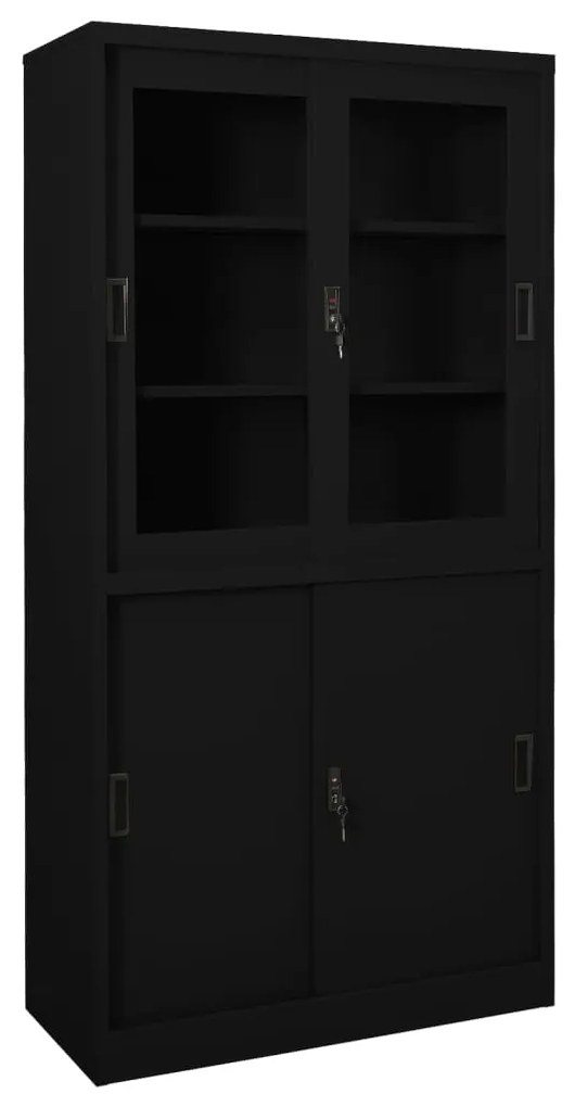 335964 vidaXL Dulap de birou cu ușă glisantă, negru, 90x40x180 cm, oțel