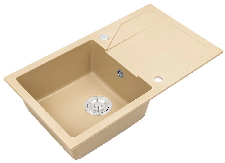 Chiuvetă pătrată Gori cu o singură lavoar + picurator din granit bej