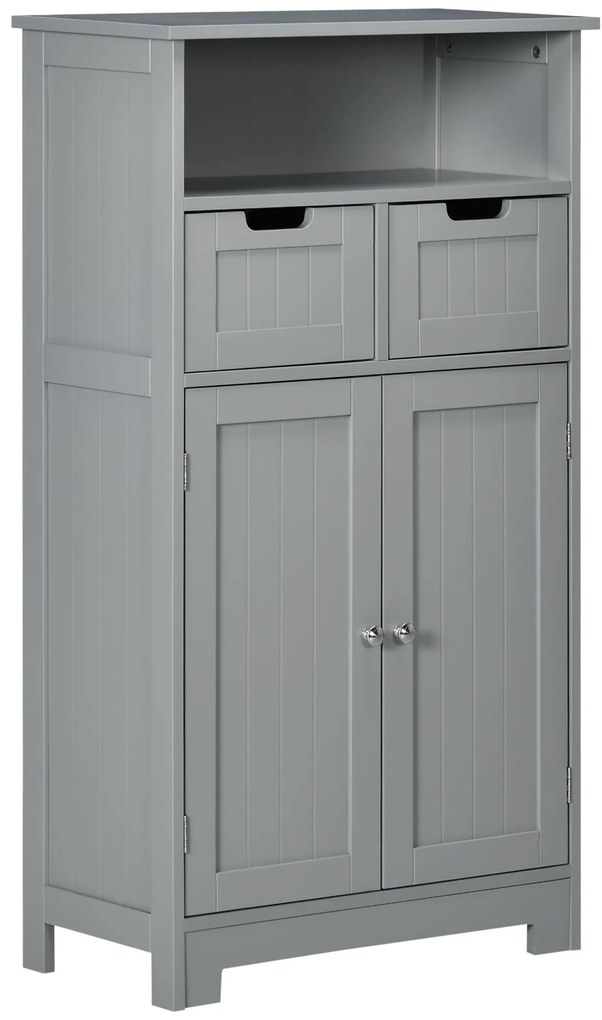 kleankin Mobilier de baie cu 2 sertare, raft, dulap cu ușă, raft reglabil, 60 x 30 x 109 cm, gri | Aosom Romania