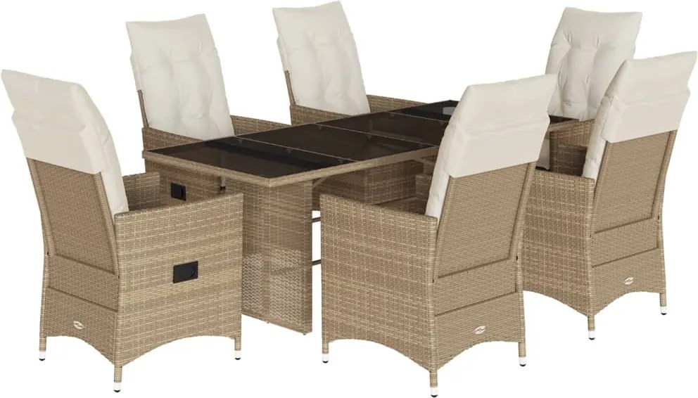 vidaXL Set de masă pentru grădină, 7 piese, cu perne, bej, poliratan