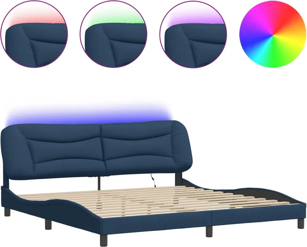 vidaXL Cadru de pat cu LED fără saltea Hvar Albastru 200x200 cm Material