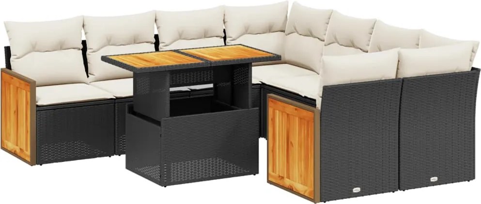 vidaXL Set mobilier de grădină cu perne, 9 piese, negru, poliratan