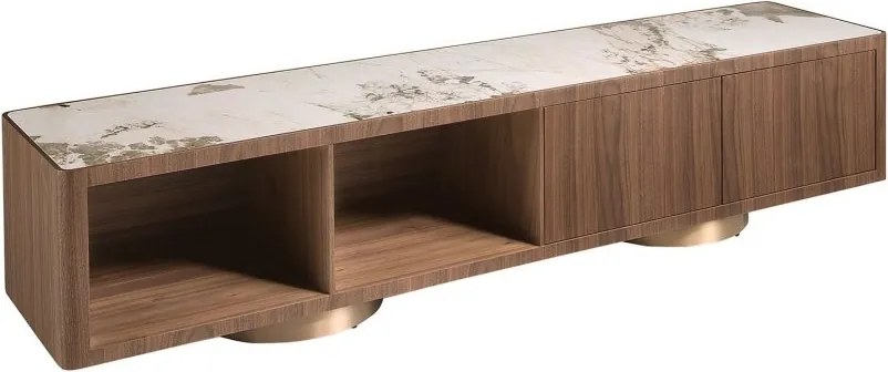 Comoda TV din furnir de nuc cu blat marmura portelanata Walnut