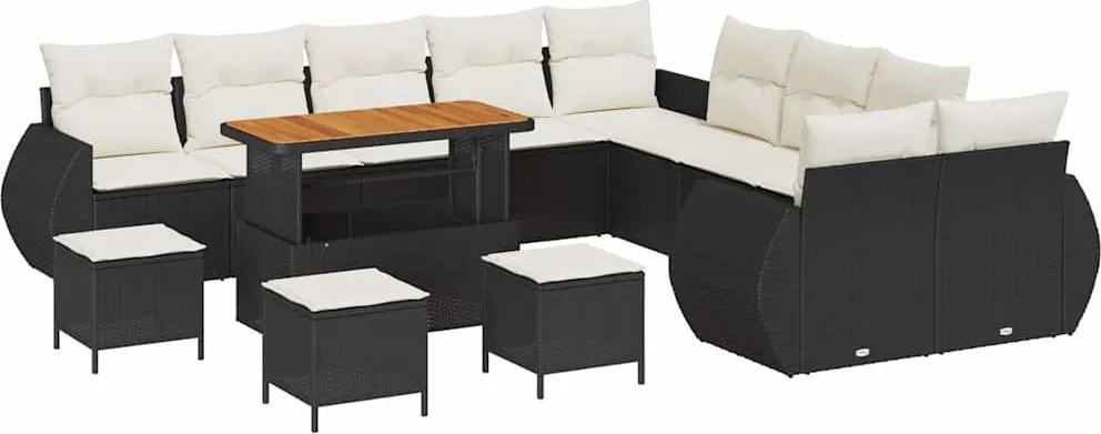 vidaXL Set de canapele pentru grădină 14 pcs Negru poliratan