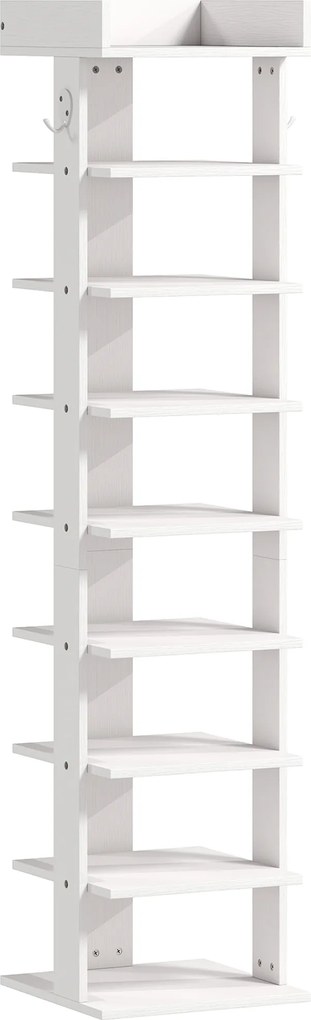 HOMCOM Pantofar 9 niveluri organizator din lemn pentru pantofi cu raft superior și 2 cârlige, pentru hol, Alb | Aosom Romania