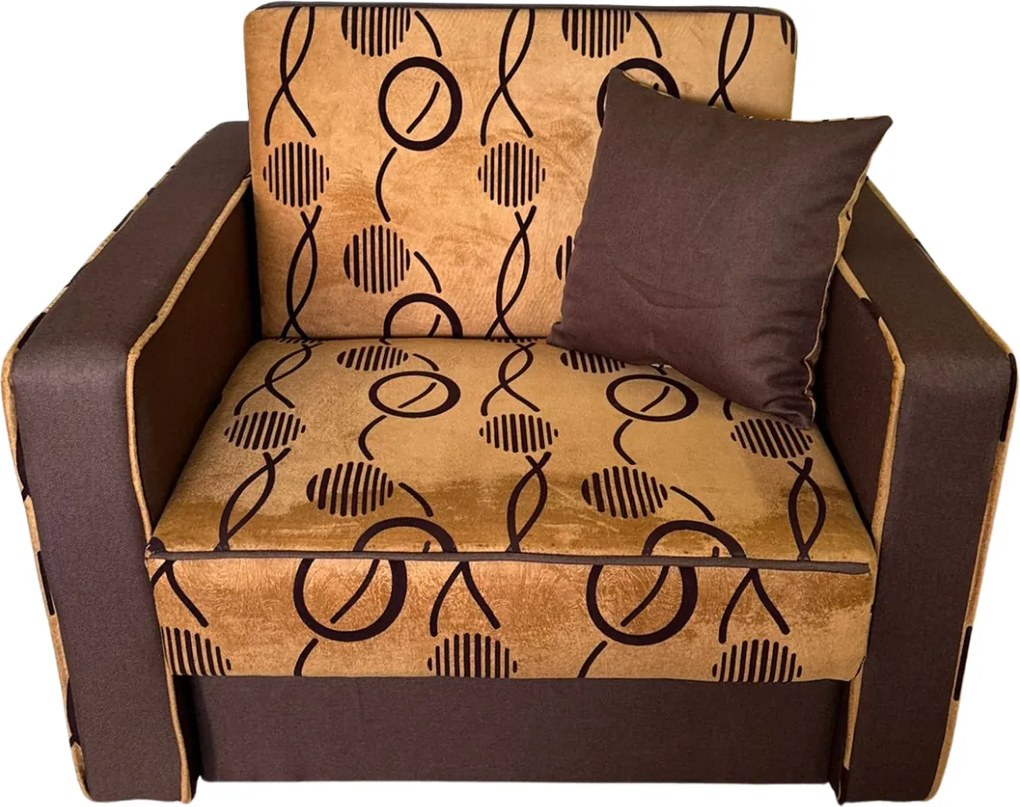 Fotoliu SAMY NEXT extensibil, cu lada de depozitare, stofa maro, cadru metalic, 103x100x92 Stofa, Maro + Bej