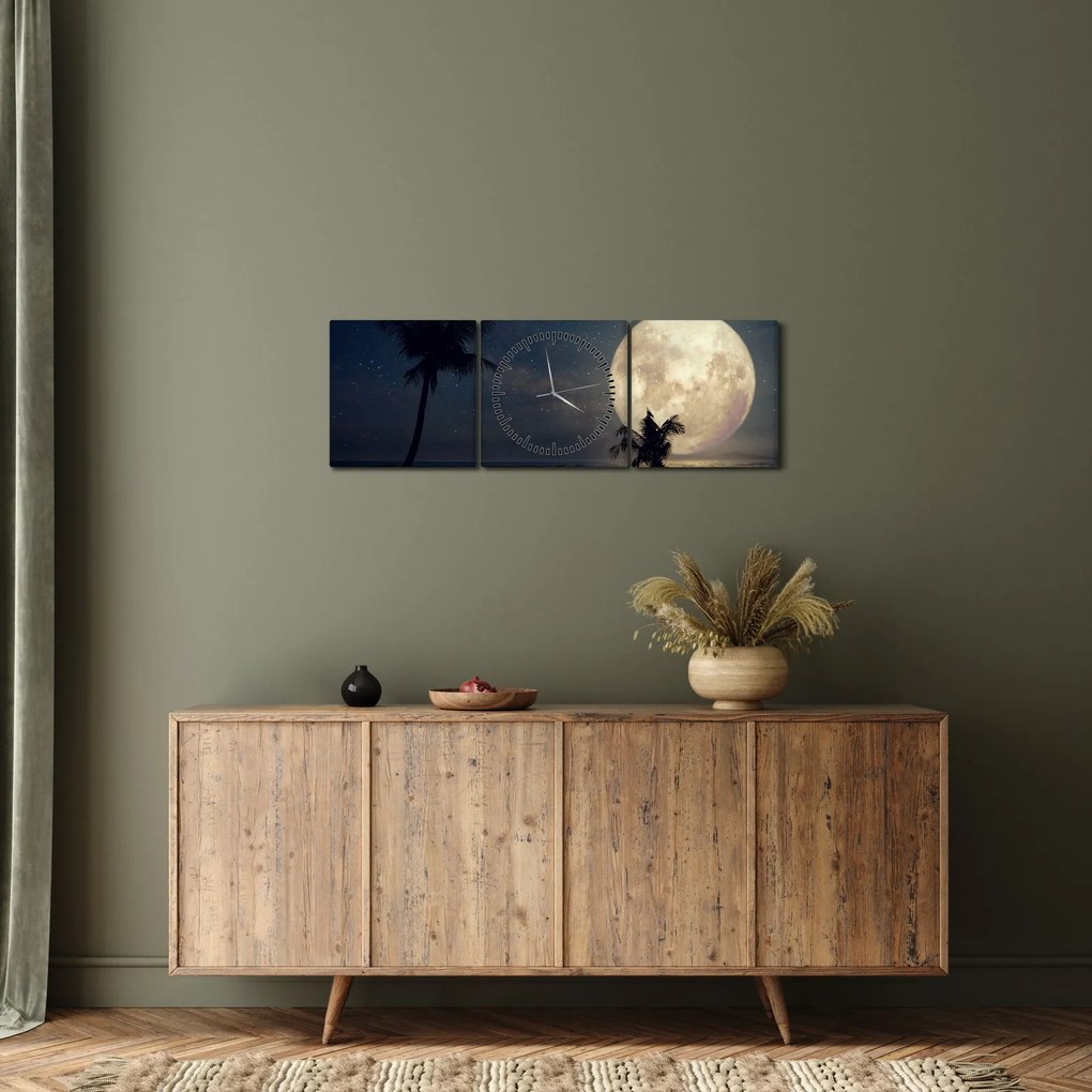 Tablou - Plaja cu lună plină (cu ceas) (90x30 cm)