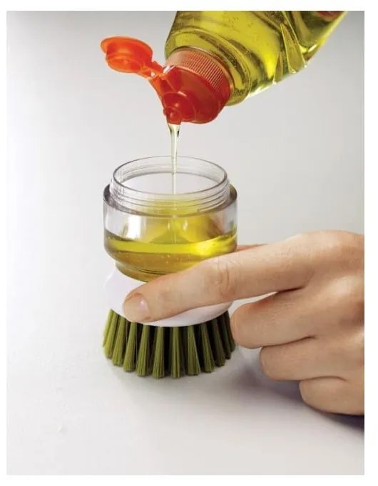 Perie cu dozator și suport Joseph Joseph Palm Scrub, verde