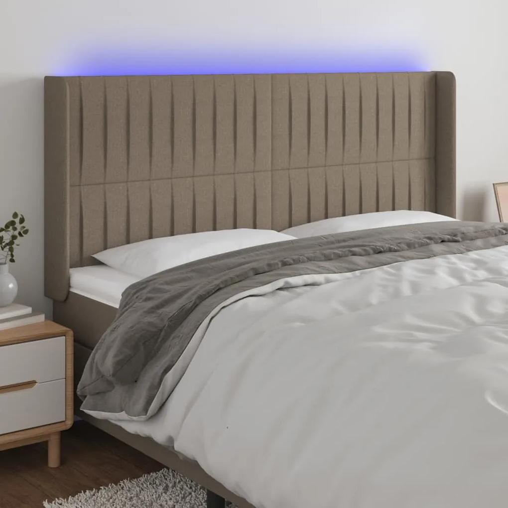 3124312 vidaXL Tăblie de pat cu LED, gri taupe, 203x16x118/128 cm, textil