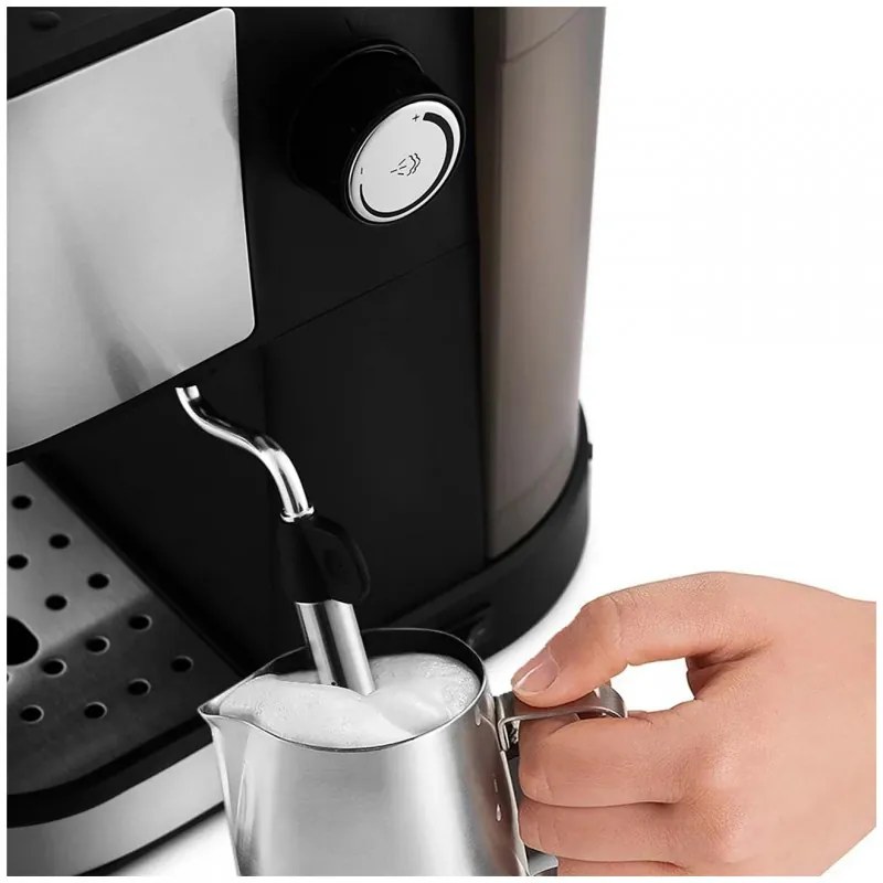 Espressor cafea macinata Voltz V51171D, 850W, 20 bar, Spumare lapte, 2 Filtre, Negru/Otel inoxidabil