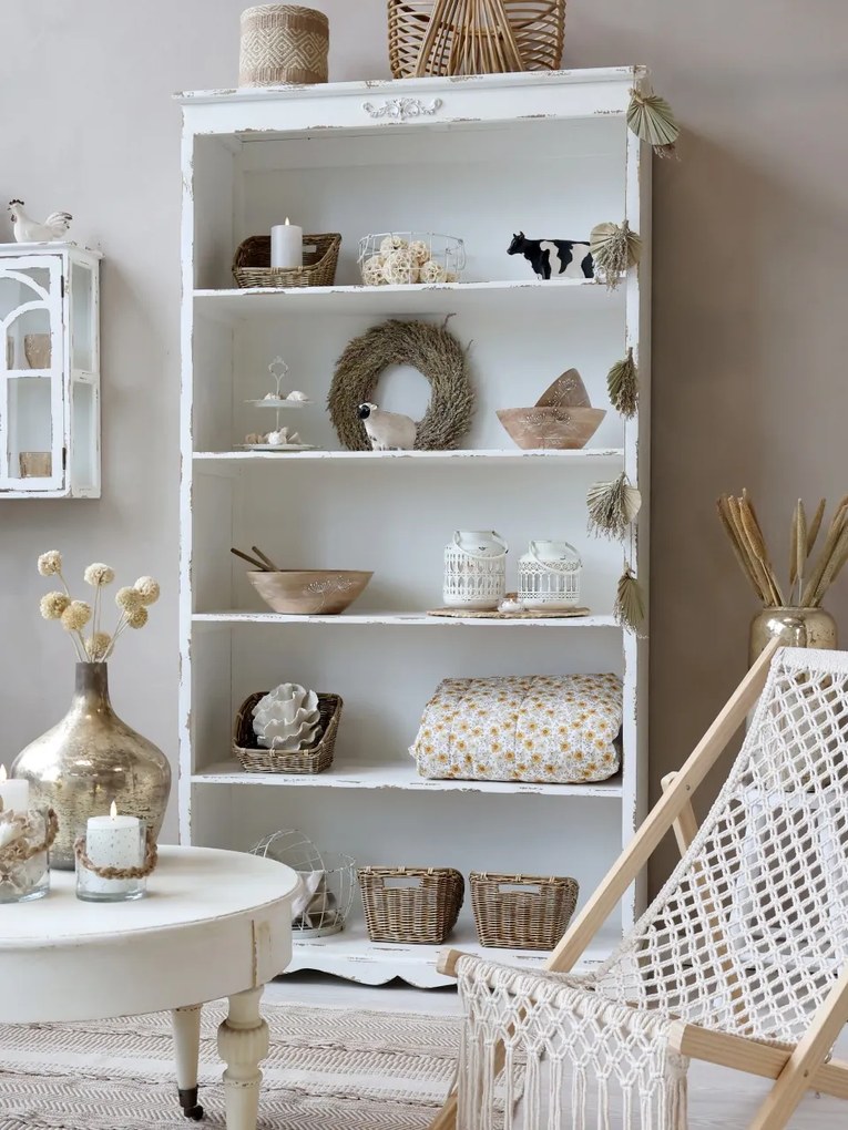 Biblioteca shabby chic din lemn masiv, 5 rafturi