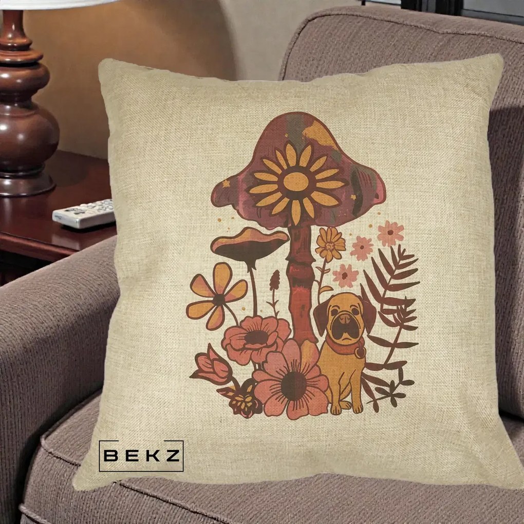 Perna Decorativa Ciuperca Caine Boho, 40x40 cm, Crem, Husa Detasabila, Perna Inclusa, BEKZ®