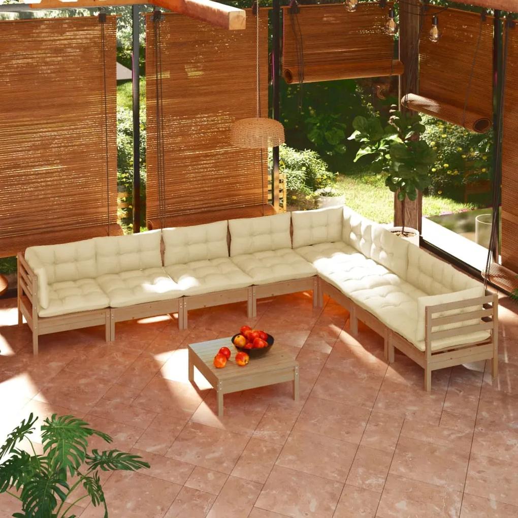 3096812 vidaXL Set mobilier grădină cu perne, 9 piese, maro miere, lemn de pin