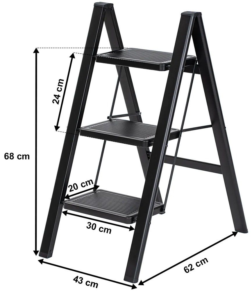 Scară pliabilă din oțel 4Home Steel, 3 trepte,negru