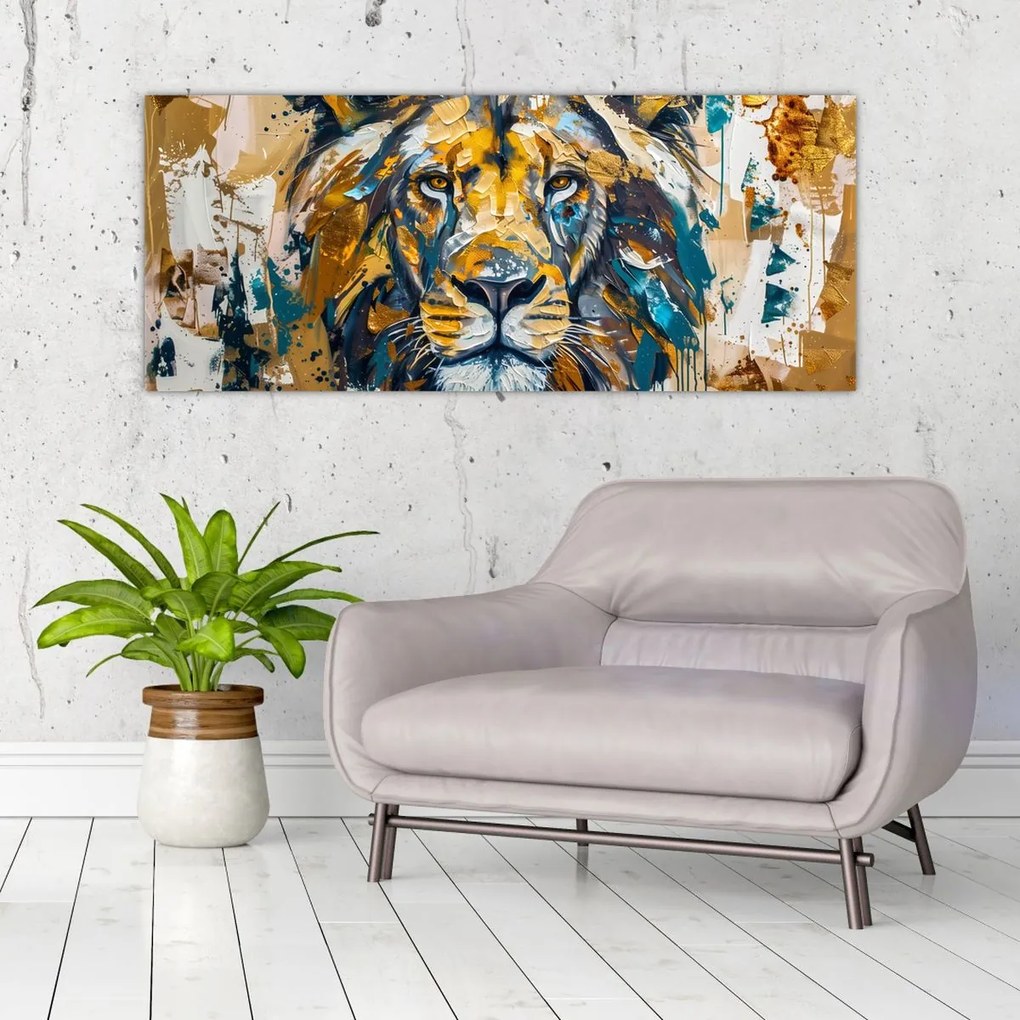 Tablou - pictură în ulei abstractă cu leu (120x50 cm)
