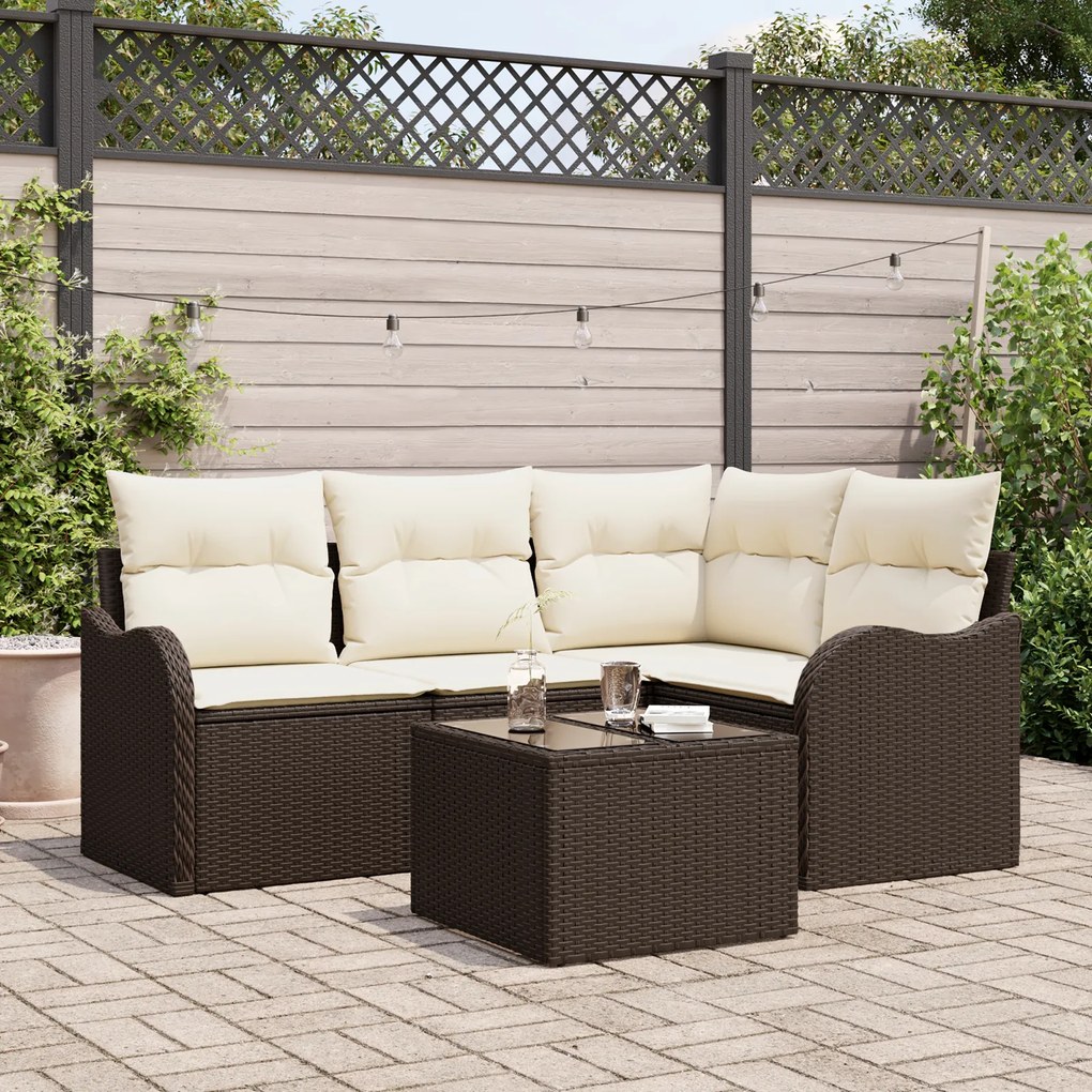 vidaXL Set de canapele pentru grădină cu pernă 5 pcs Maro Rattan poli