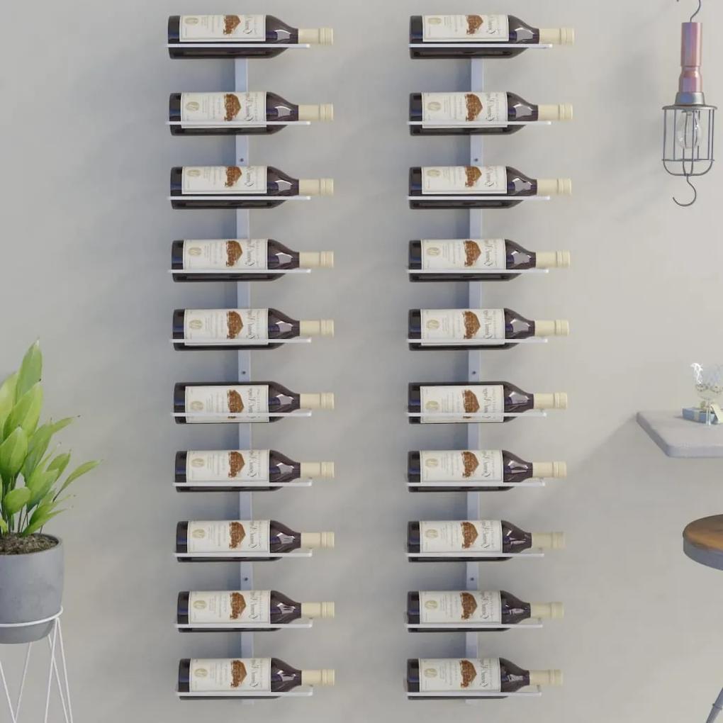 Suport sticle de vin, de perete, 10 sticle, 2 buc., alb, metal