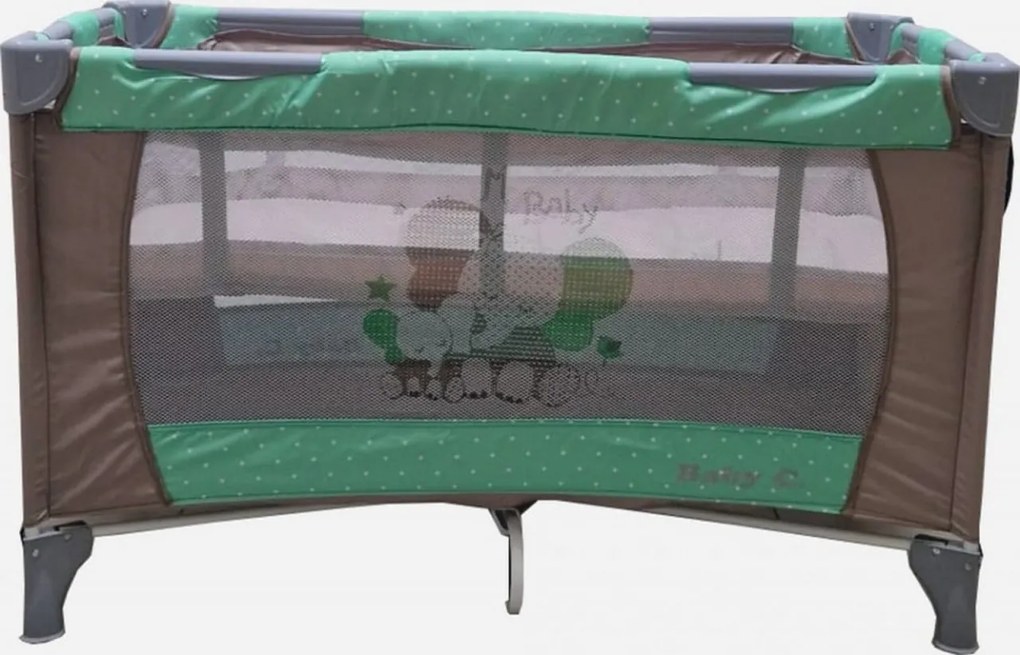 Patut Pliabil si Tarc copii Baby Care™ PRO FMG, 120X60 cm, 2 Niveluri de inaltime, Cu geanta transport inclusa, Plasa insecte, Maron cu Verde