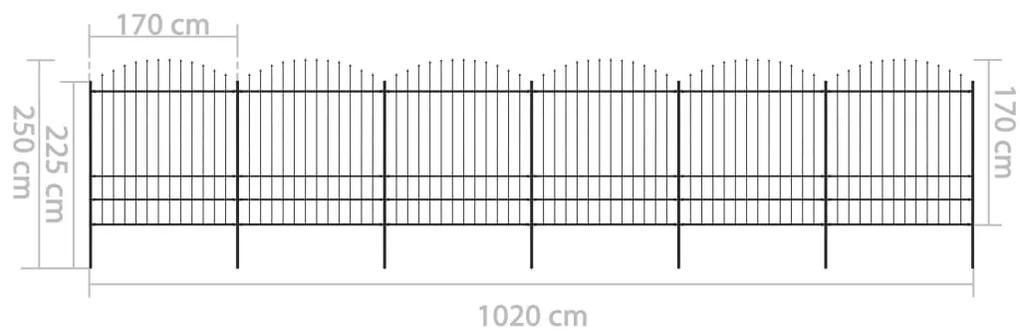 Gard de gradina cu varf sulita, negru, (1,75-2) x 10,2 m otel 1, 175-200 cm, 10.2 cm