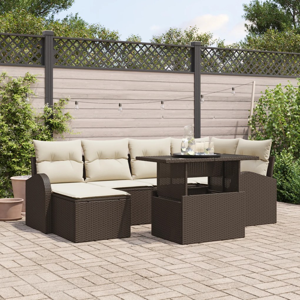 vidaXL Set de canapele pentru grădină cu pernă 7 pcs maro și crem
