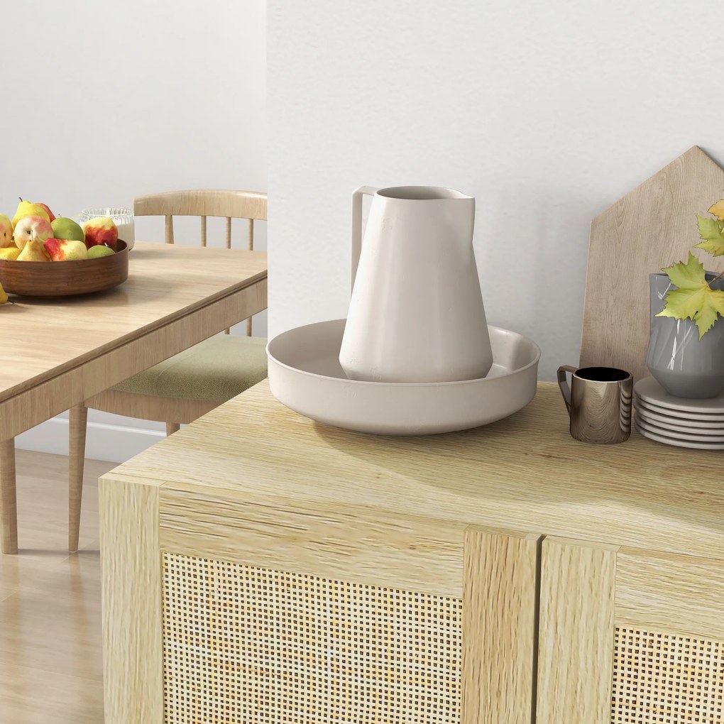 HOMCOM Bufet înalt mobilier de depozitare design boem cu duble uși cu 3 rafturi împletite - 73 x 41 x 102 cm | Aosom Romania