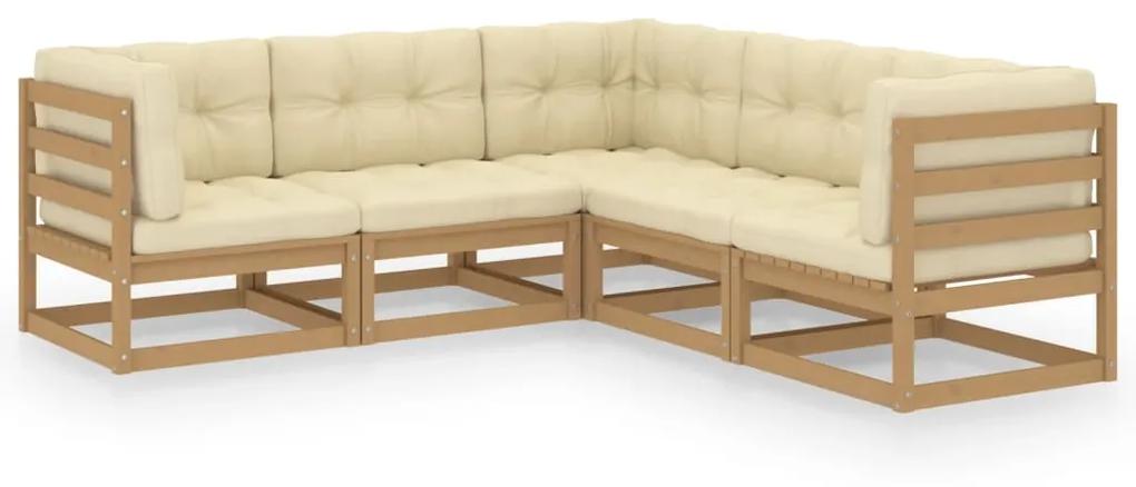Set mobilier de gradina cu perne, 5 piese, lemn masiv pin maro miere, 1