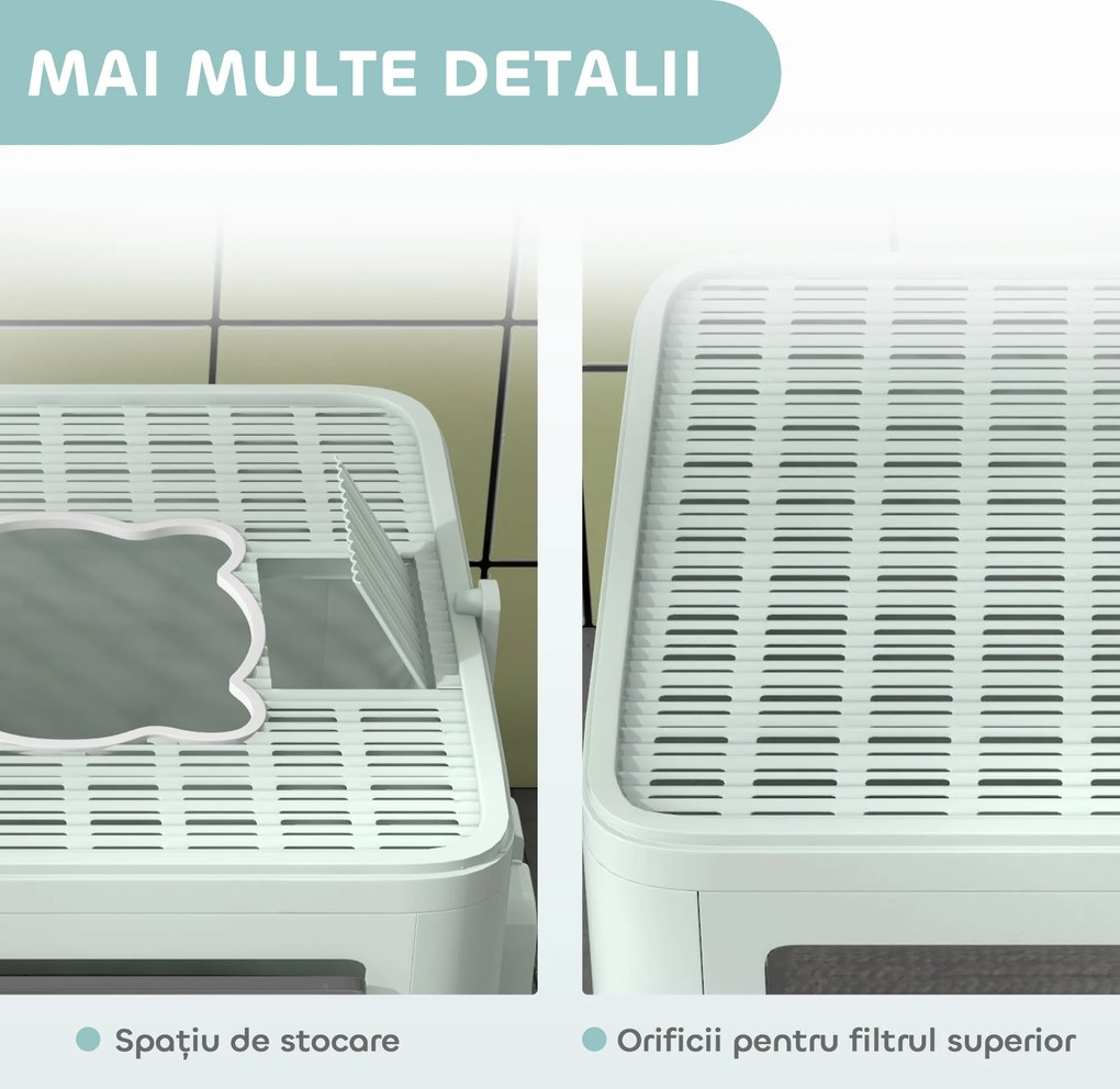 PawHut Litieră de nisip pentru pisici cu Capac, Intrare Dublă, Sertar, Lopățică, Verde | Aosom Romania
