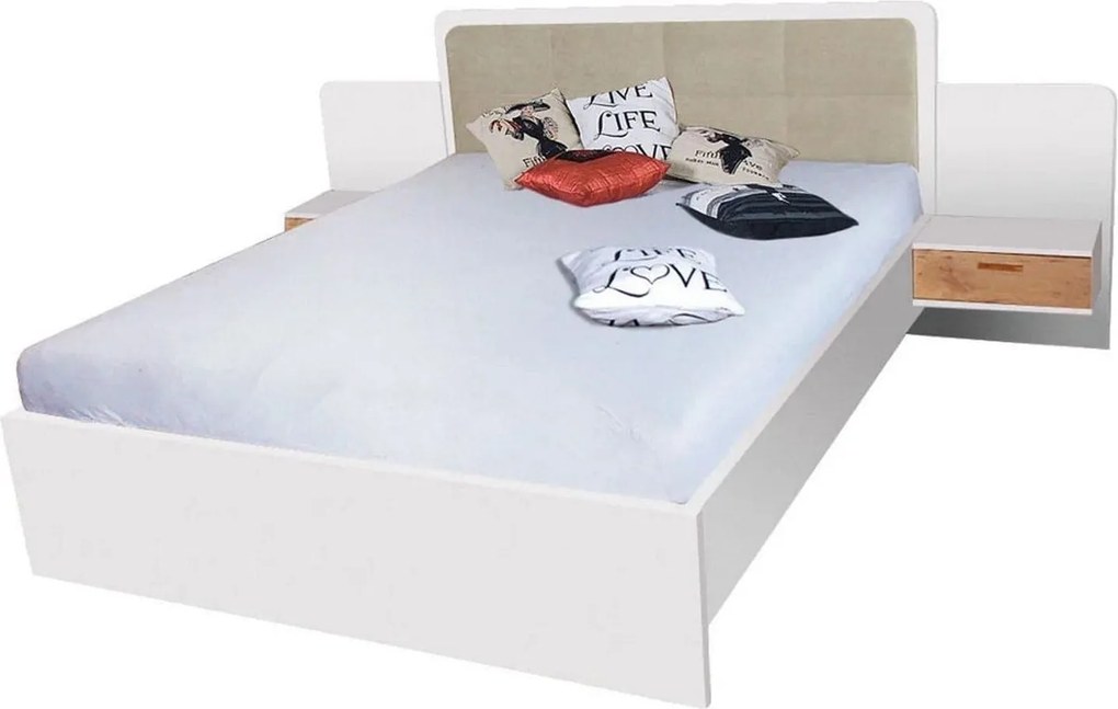 Cadru pat EFFECT 160x200, alb, PAL/stofa, cu 2 noptiere