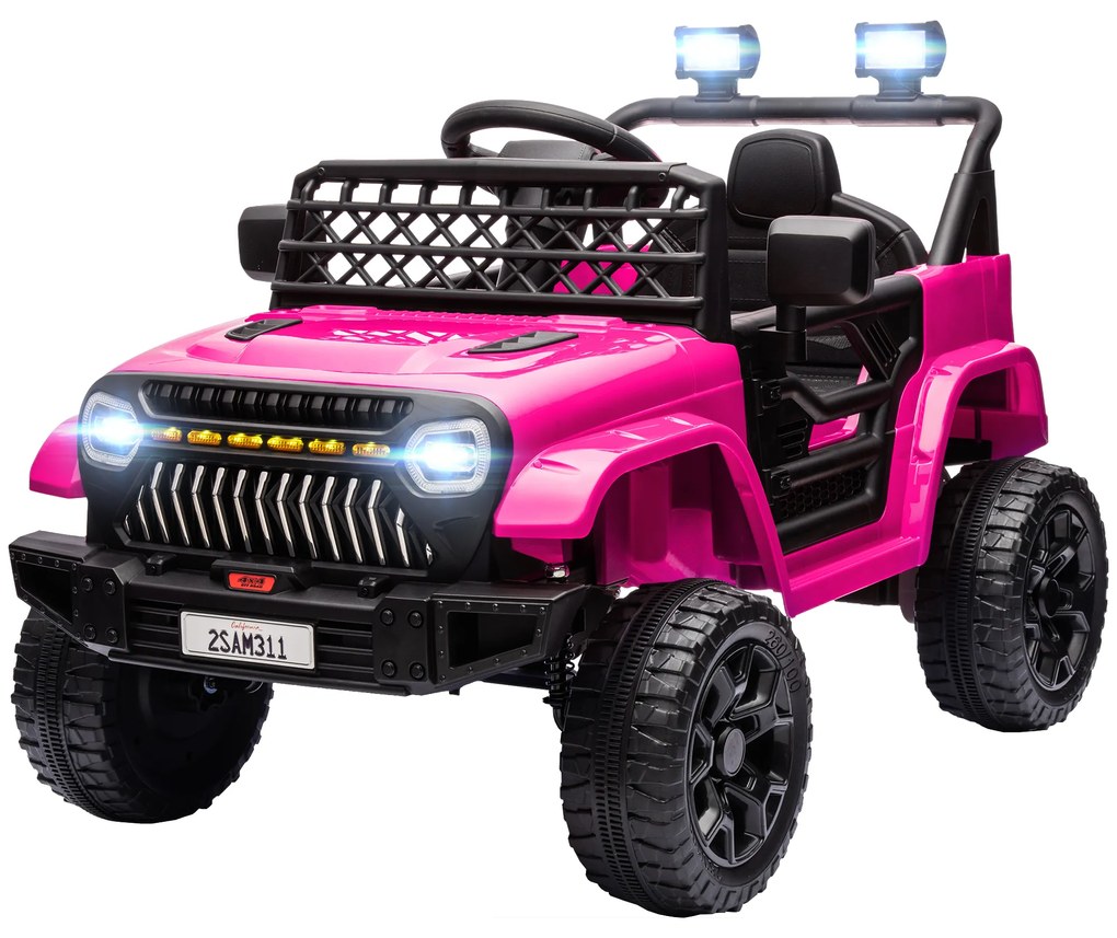 AIYAPLAY Mașină electrică pentru copii 4x4 cu telecomandă 2,4Ghz, 2 motoare 12 V, viteză reglabilă, muzică, claxon, lumini LED, negru | Aosom Romania