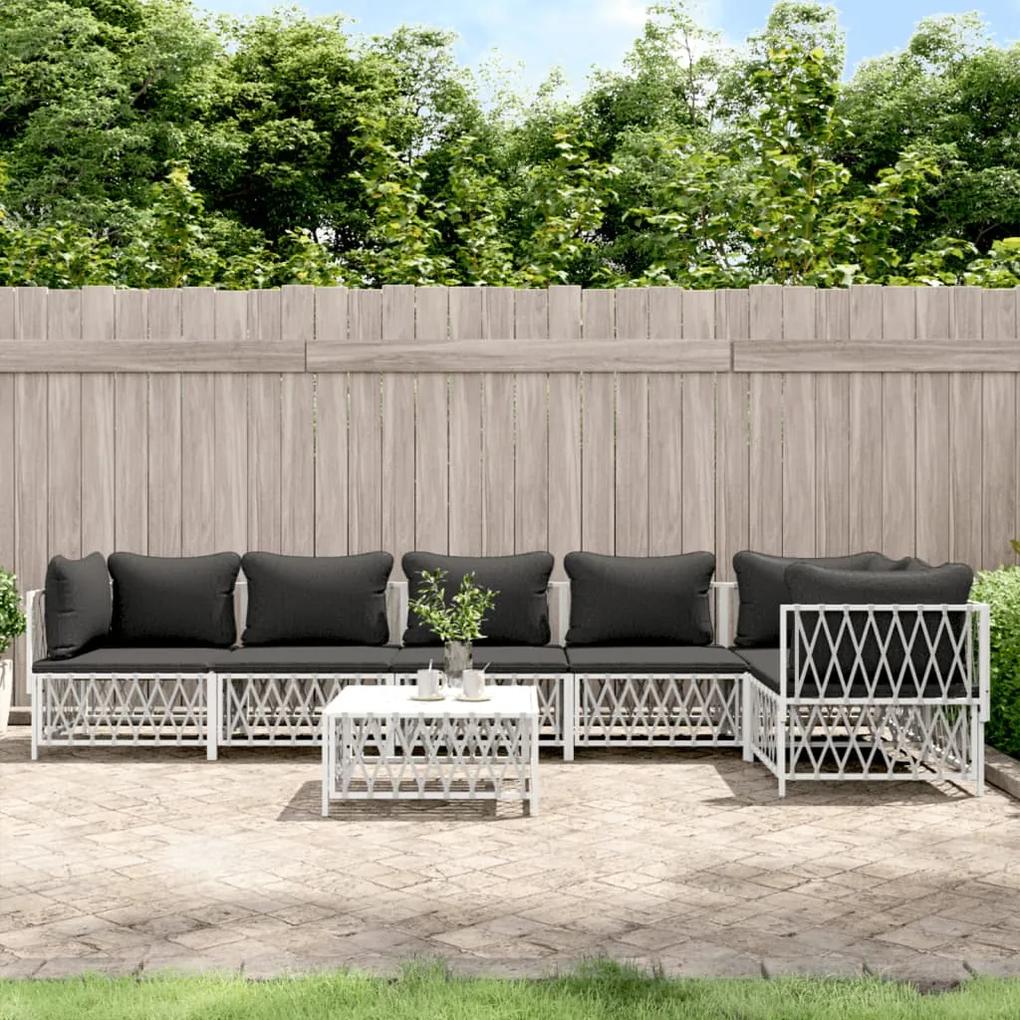 3186878 vidaXL Set mobilier de grădină cu perne, 7 piese, alb, oțel