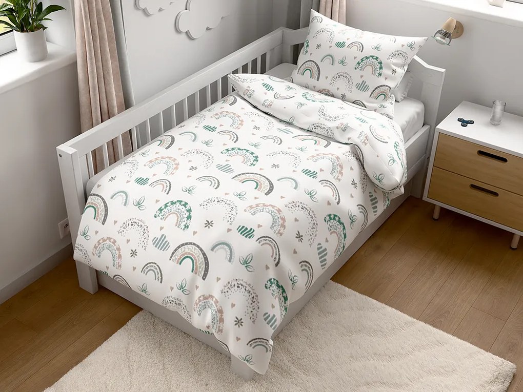 Lenjerie de pat din bumbac pentru patut RAINUBI alb Dimensiunile lenjeriei: 45 x 65 cm | 90 x 135 cm