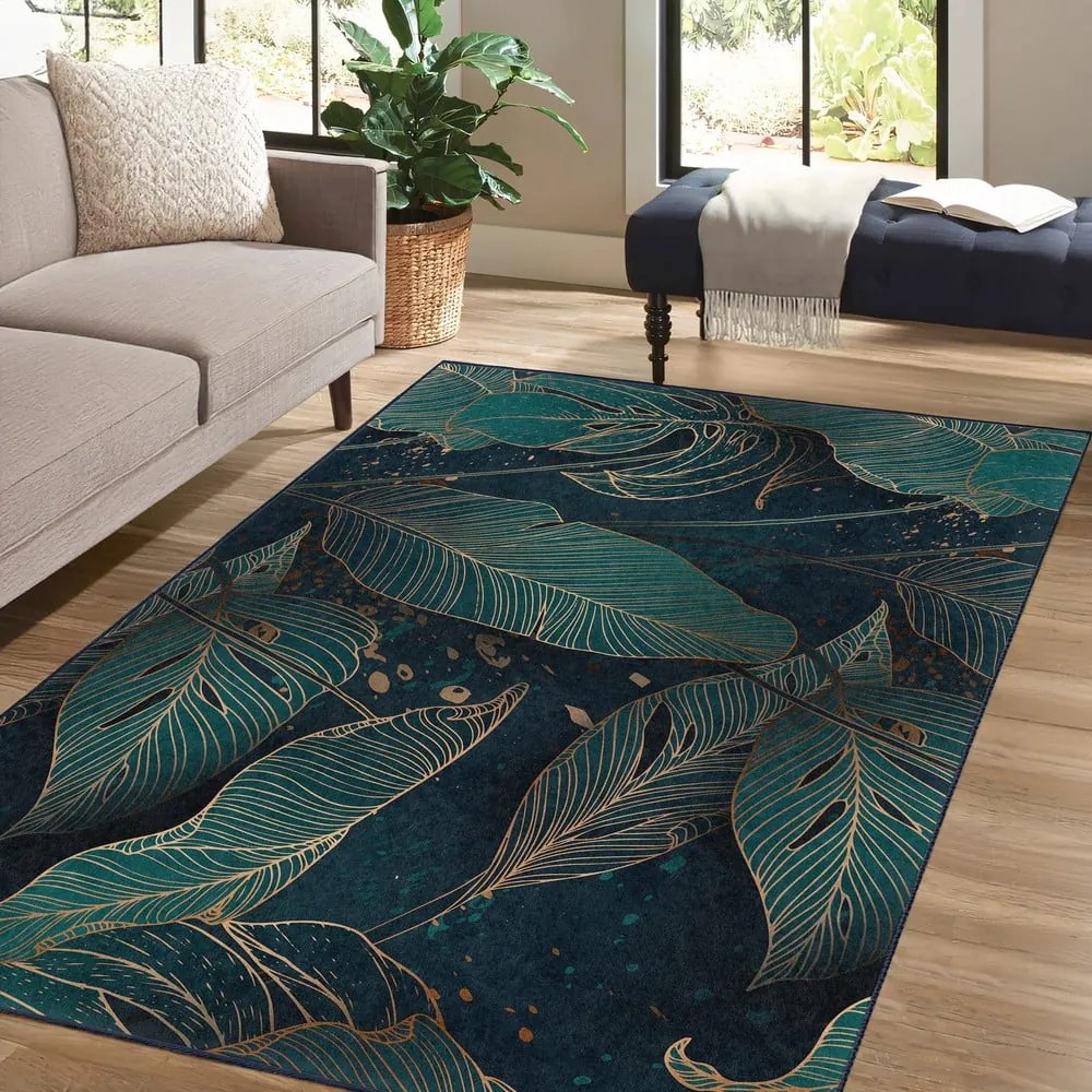 Covor culoare petrol lavabil 160x230 cm Midnight Jungle – Mila Home
