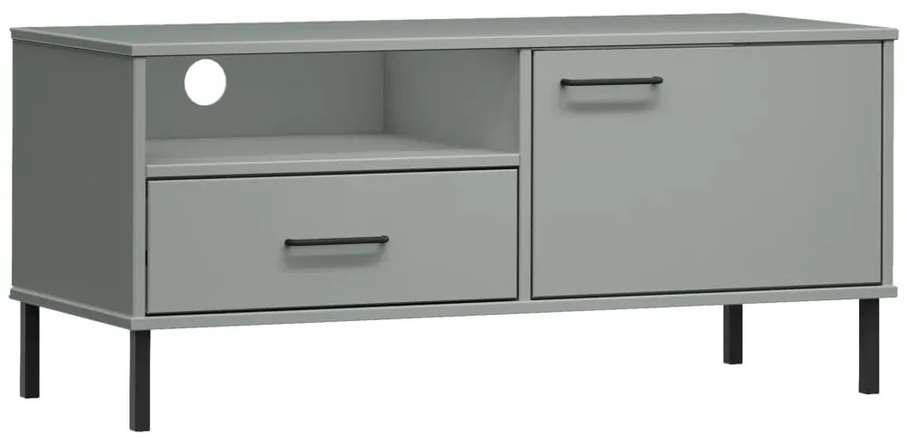 351022 vidaXL Comodă TV cu picioare metalice „OSLO”, gri, lemn masiv pin
